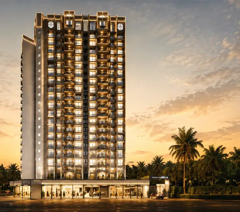 Kohinoor Bella at golden hour, seen from the approach road, artist's impression