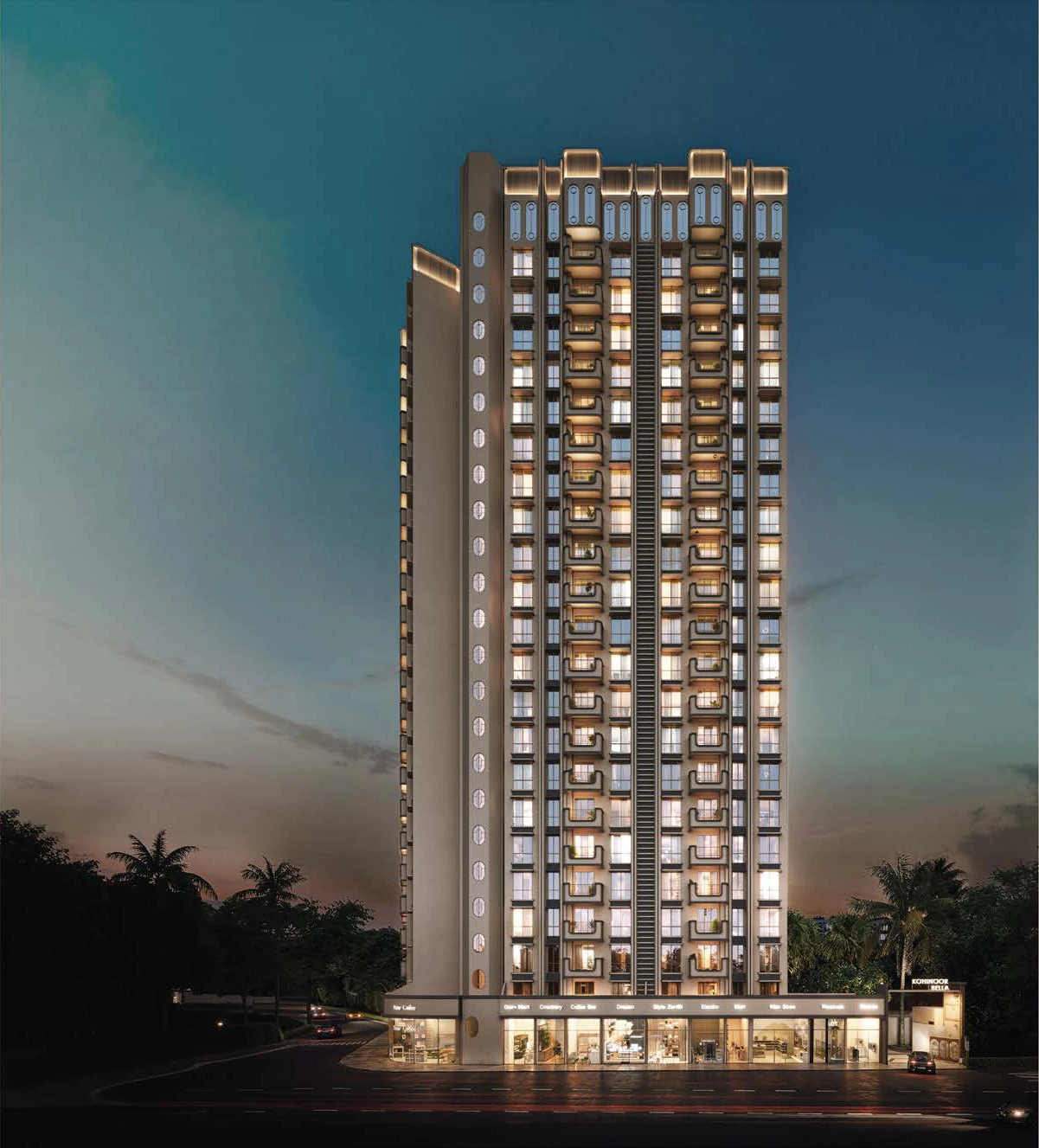 The Kohinoor Bella elevation against an evening sky, artist's impression
